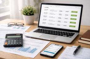 bureau avec ordinateur et machine à calculer pour l'étude d'un crédit consommation